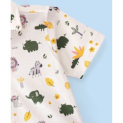 Babyhug 100% Cotton Knit Half Sleeve Shirt With Animals Print - White