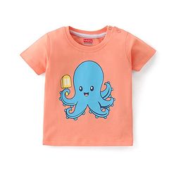 Babyhug 100% Cotton Half Sleeves T-Shirt With Octopus Graphics - Orange