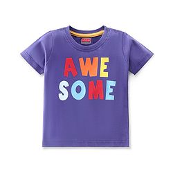 Babyhug 100% Cotton Knit Half Sleeves T-Shirt with Text Graphics - Blue