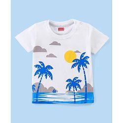 Babyhug 100% Cotton Half Sleeves T-Shirt With Coconut Trees Graphics - White