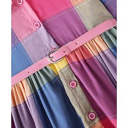 Babyhug Full Sleeves Dress Checkered - Orange & Pink