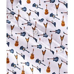 Babyhug 100% Cotton Woven Half Sleeves Guitar Print Shirt- White