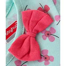 Babyhug 100% Cotton Knit Half Sleeves Frocks with Floral Print & Bow Applique Pack of 2- Pink & Blue