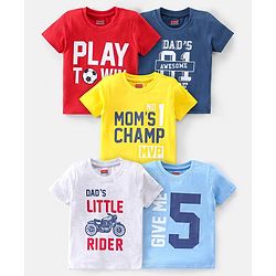 Babyhug 100% Cotton Knit Half Sleeves Tee With Text Graphics Pack Of 5 - Multicolour