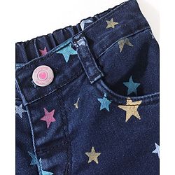 Babyhug Cotton Spandex Washed Stretchable Denim Capris with Star Print - Blue