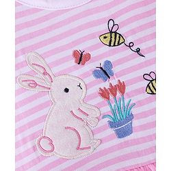 Babyhug 100% Cotton Knit Half Sleeves Frock Rabbit Embroidery - Pink