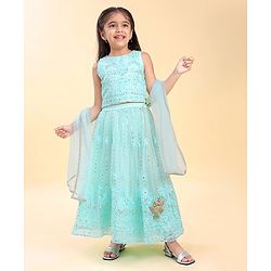 Babyhug Sleeveless Sequined Embroidered Choli Lehenga and Dupatta Set - Lavender