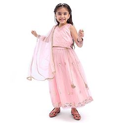 Babyhug Sleeveless Sequinned Embroidered Choli with Lehenga and Dupatta - Pink