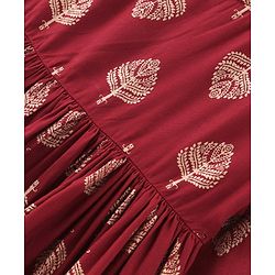 Babyhug Three Fourth Sleeves Ethnic Dress Leaves Foil Print - Maroon