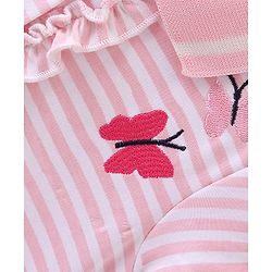 Babyhug Half Sleeves Cotton Knit Striped Layered Frock Butterfly Embroidery - Pink