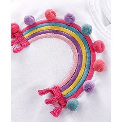 Babyhug 100% Cotton Knit Half Sleeves T-Shirt with Mesh & Rainbow Embroidery - White