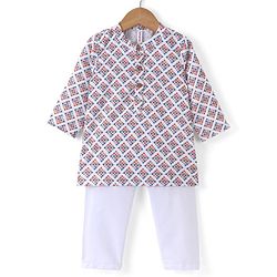 Babyhug Cotton Woven Full Sleeves Star Printed Kurta Pyjama Set -Multicolour