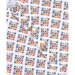 Babyhug 100% Cotton Full Sleeves Kurta & Pyjama Set With Ikat Print - White