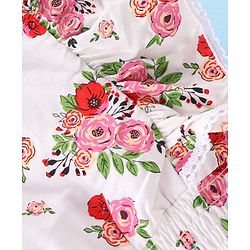 Babyhug Rayon Woven Half Sleeves Flutter Top with Smocking Detailing Floral Print - White