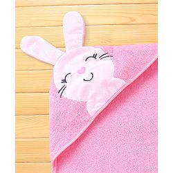 Babyhug Terry Woven Hooded Towel With Bunny Design L 80 x B 80 cm-Pink