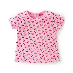 Babyhug 100% Cotton Knit Half Sleeves T-Shirt With Cherry Graphics - Pink