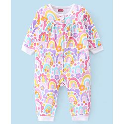 Babyhug 100% Cotton Knit Full Sleeves Floral Print Romper - Multicolour