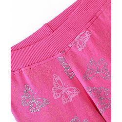 Babyhug Cotton Looper Knit Full Length Lounge Pants Butterfly Print- Fuschia