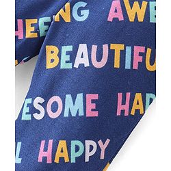 Babyhug Cotton Looper Full Length Lounge Pant With Text Print - Navy Blue