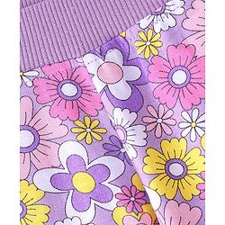 Babyhug Cotton Looper Knit Full Length Floral Print Lounge Pant - Purple
