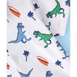 Babyhug Cotton Knit Half Sleeves Regular Collar Dino Printed Shirt - White