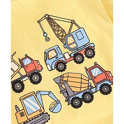Babyhug Cotton Single Jersey Knit Full Sleeves Night Suit Construction Vehicle Print - Yellow