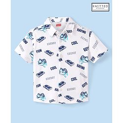 Babyhug 100% Cotton Knit Half Sleeve Shirt With Cool Dino Print - Blue & White