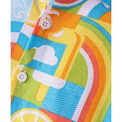 Babyhug Cotton Knitted Half Sleeves Regular Collar Shirt Rainbow Printed - White Blue & Yellow