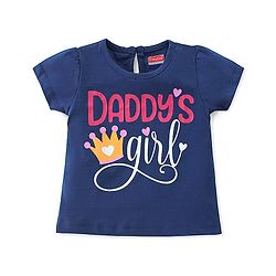 Babyhug 100% Cotton Knit Half Sleeves T-Shirt Text Graphics - Navy Blue
