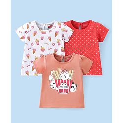 Babyhug Cotton Half Sleeves T-Shirt with Panda Graphics Print Pack of 3 - Red & White