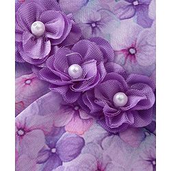 Babyhug Sleeveless Floral Digital Printed Party Frock with Floral Applique - Lavender