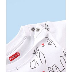 Babyhug Single Jersey Knit Half Sleeves Night Suit with Bunny Print & Patch - White & Grey
