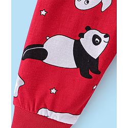 Babyhug Cotton Knit Full Length Lounge Pant With Panda & Hippo Print Pack Of 2 - Grey & Red