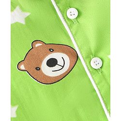 Babyhug Cotton Knit Full Sleeves Night Suit With Teddy Print - Green