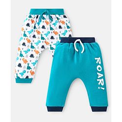 Babyhug Cotton Knit Full Length Lounge Pant with Dino Print - Green main image 1