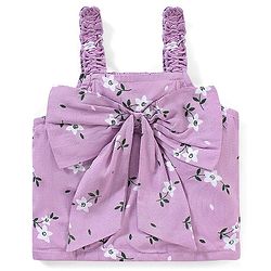 Babyhug Woven Rayon Sleeveless Top with Bow Detailing & Floral Print - Purple