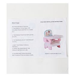 Babyhug Comfort Folding Booster Seat with 3 Point Safety Harness Built-In Cup Holder Animal Print- Pink| Adjustable Height| Easy to Install| Removable Food Tray| Washable Sear Cover