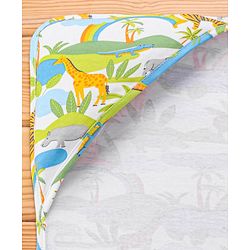 Babyhug Interlock Wrappers With Hood Animal Print L 76.2 x B 76.2 cm - Multicolour