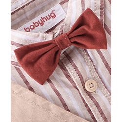 Babyhug 100% Cotton Woven Full Sleeves Stripes Shirts and Trouser Set with Bow - Maroon