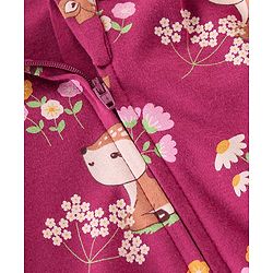 Babyhug 100% Cotton Full Sleeves Romper With Deer Print - Red