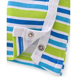 Babyhug 100% Cotton Full Sleeves Romper With Striped & Lion Patch - Green & Blue