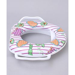 Babyhug Soft Cushioned Baby Potty Seat Birds & Rabbit Print - White & Pink