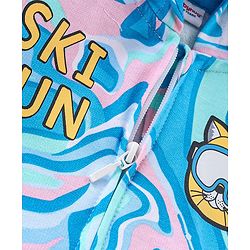 Babyhug Cotton Knit Full Sleeves Hooded Sweat Jacket with Front Zipper & Marble Print - Blue