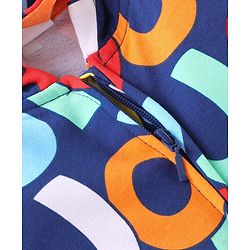 Babyhug Cotton Knit Full Sleeves Hooded Sweat Jacket with Zipper & Text Print - Multicolour