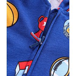 Babyhug Cotton Knit Full Sleeves Hooded Sweat Jacket with Front Zipper Sports Print - Navy Blue