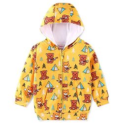 Babyhug 100% Cotton Knit Full Sleeves Hooded Sweatshirt With Teddy Print - Yellow