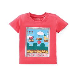 Babyhug Cotton Knit Half Sleeves with Foil Print and Video Game Graphic T-Shirt