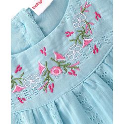 Babyhug Cotton Woven Sleeveless Top with Floral Embroidery - Light Blue