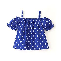 Babyhug Rayon Half Sleeves Woven Top with Heart Print - Navy Blue