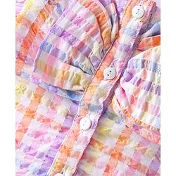 Babyhug Seer Sucker Woven Singlet Sleeves Checked Top Bow Applique - Multicolor